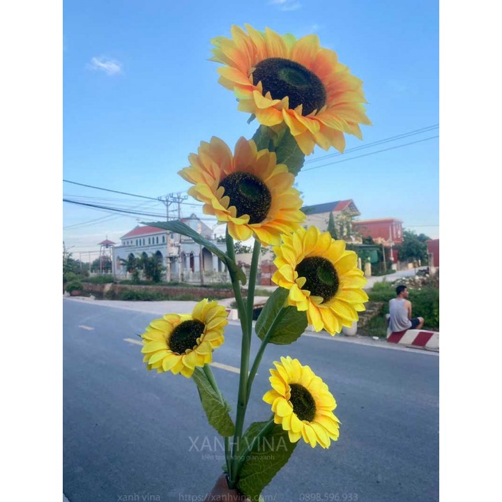 cành hoa hướng dương giả 5 bông cao 130cm